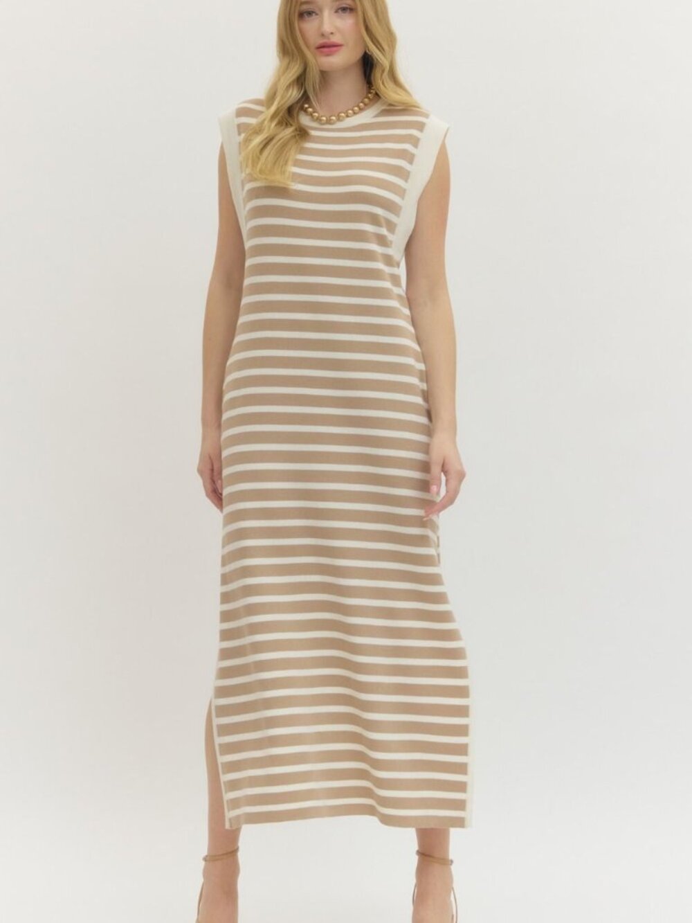 Alice Taupe Striped Knit Maxi Dress